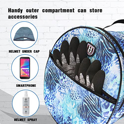 Harrison Howard Equestrian Motorcycle Riding Waterproof Helmet Bag Helmet Case Storage Carring Bag - color: Icyblue Leopard
