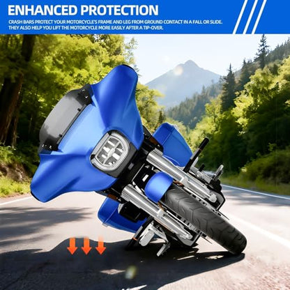 DREAMIZER Engine Guard Crash Bar Compatible with Harley Touring 2014-2023 Road King Street Glide Electra Glide - Glossy Black Flat-Out Bar Protector