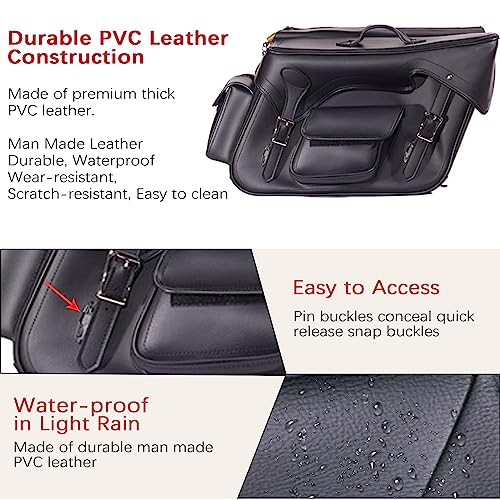 Dream Apparel Faux Leather Motorcycle Saddle Bags Throw Over Saddlebags, PVC Motorcycle Side Bags for Honda Shadow Softail Dyna V-star (Black, No Studs) - color: Black 55L No Studs