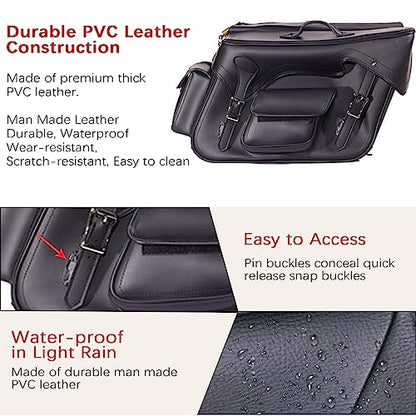 Dream Apparel Faux Leather Motorcycle Saddle Bags Throw Over Saddlebags, PVC Motorcycle Side Bags for Honda Shadow Softail Dyna V-star (Black, No Studs) - color: Black 55L No Studs