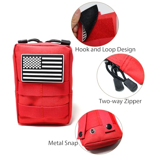 2 Pack Small Molle Pouches - Tactical Compact Water-Resistant EDC Pouch Bag Utility Belt Pouch Waist Pack Bag - color: Red