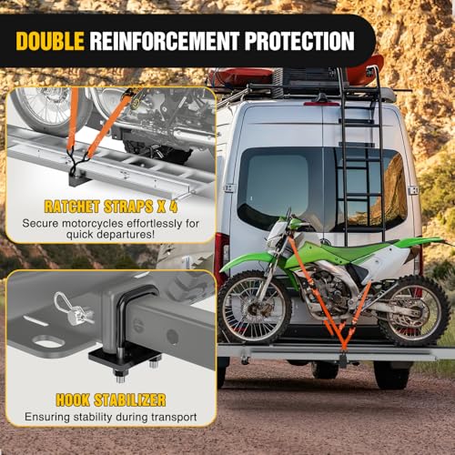 Nilight Motorcycle Hitch Carrier 400LBS, Lightweight Robust Aluminum Dirt Bike Hitch Hauler with 55.11" Longer Ramp, Pin Lock, Tie-Down Strap and Tightener, 2" Receiver, 5" Wide Tire - color: Motorcycle Hitch Carrier Aluminum 400 LBS