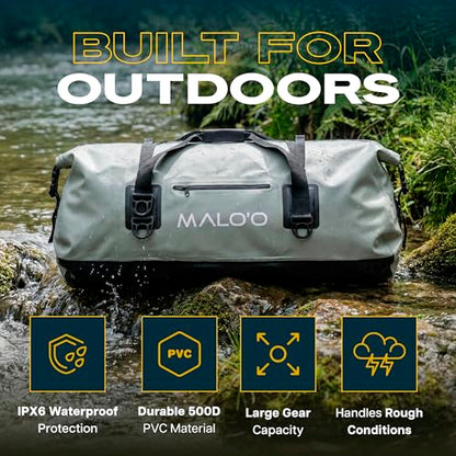 Malo’o Waterproof Dry Duffel, Heavy-Duty Roll Top Waterproof Gear Bag with Shoulder Strap & Molle Loops, Marine Duffel for Kayaking, Boating, Camping, Beach & Travel, Grey, 100L - color: Grey, size: 100L