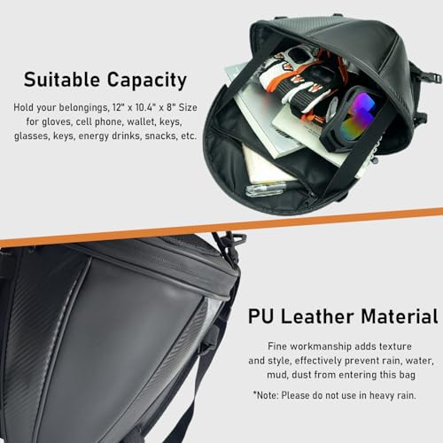 Motorcycle Tail Bag Multifunctional Rear Seat Storage Saddle Bag Motorbike Tank Bag with Shoulder Strap, Black