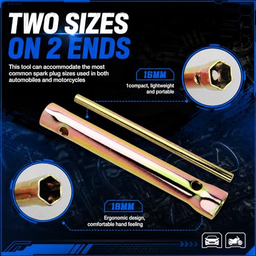 5/8" Spark Plug Socket Wrench Set,16mm 18mm Double Ended Spark Plug Tool with T-Bar,Universal Sparks Plugs & Ignition Tool for Automotive & Motorcycle Maintenance