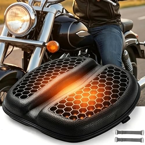 Motorcycle Seat Cushion, 100% Gel 3D-Honeycomb Rider Cushion for Motorcycle, Universal Non-Slip Grip Ergonomic Motor Seat Pad, Structure TPE Shock Absorption Breathable for Long Rides (Black) - color: Black