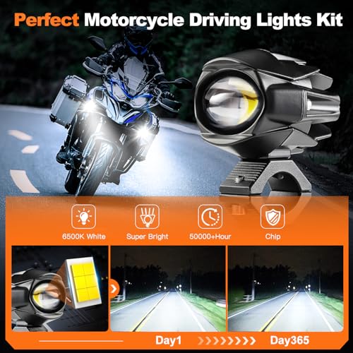 LEDMIRCY Motorcycle Auxiliary Lights, Luces Exploradoras Para Moto With Switch Wiring Harness LED Fog Driving Light Kit IP68 Waterproof/Shockproof Offroad Spot Lights for ATV UTV Snowmobile Boat