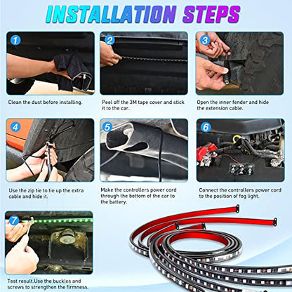 Nilight 4Pcs Car Underglow Neon Accent Strip Lights 256 LEDs RGB Multi Color DIY Sound Active Function Music Mode with APP Control and Remote Underbody Light Strips - color: 4Pcs Underglow Light Strip w/Remote+APP