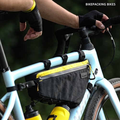 Rhinowalk BHD0018 Bike Frame Triangle Bag 2.9L, Waterproof Storage Bag with YKK Zippers, Cable Port & Pump Holder, Fits Hydration Pack- Black+Yellow - color: Black+Yellow, 2.9L