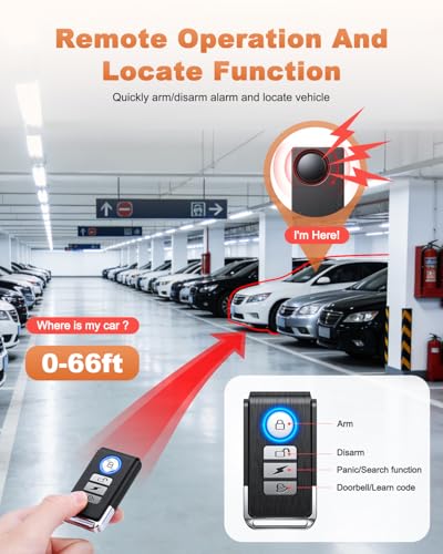 [Upgrade] WSDCAM 110dB Motorcycle Alarm, New 7 Sensitivity 4 Volume Adjustable, Wireless Vibration Alarm with Remote Control Anti-Theft Alarm for Car/Bike/Vehicle Security, Loud Door/Window Alarms