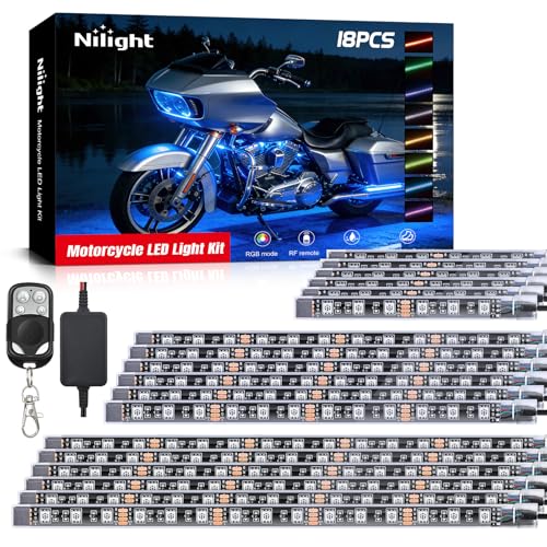 Nilight 18PCS Motorcycle RGB Led Light Kit Waterproof Multi Color Atmosphere Neon Accent Lights Lamp with RF Wireless Remote for Harley Davidson Honda Kawasaki Yamaha Suzuki - color: 18Pcs RGB LED Strip Lights