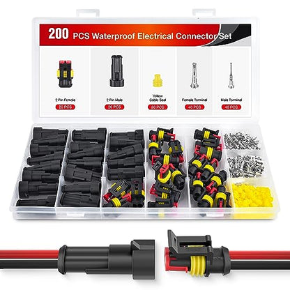 Nilight 200PCS 2 Pin Electrical Connector ‎Plug Male Female Terminal Wire Waterproof Connectors 2 Way Automotive Connect Set for Car Truck Motorcycle Marine Boat 20 Sets - size: 2Pin Connector 200Pcs