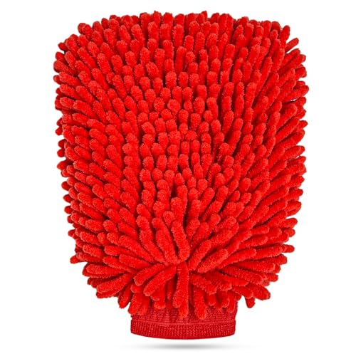 Car Wash Mitt, Scratch-Free & Lint-Free Chenille Microfiber Wash Mitts, Highly Absorbent Double-Sided Glove for Auto Washing and Detailing, Universal Car Accessories (Red) - color: Red, size: 1 PCS