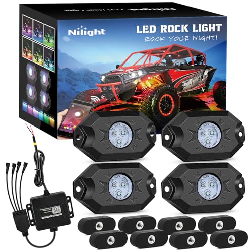 Nilight RGB LED Rock Lights Kit 4 PCS Underglow Multicolor Neon Light Pod with Magnetic Base Bluetooth App Control Flashing Music Mode IP68 Wheel Well Light for Truck ATV UTV RZR SUV - color: RGB 3LED w/Magnetic base, size: 4 Pods