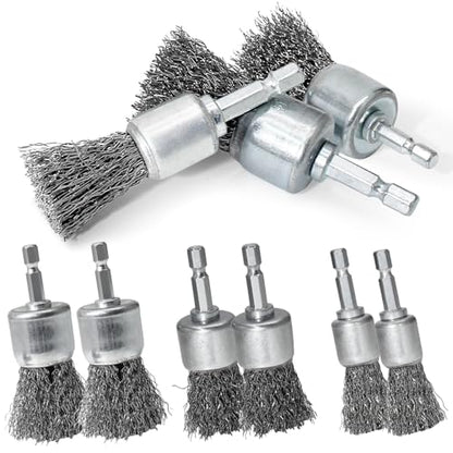 9 PCS Wire Brush Wheel for Drill, 0.8" 1" 1.2" Sizes - Crimped End Wire Brushes 1/4" Hex Shank Knotted Brush for Paint-Surface and Small Spaces