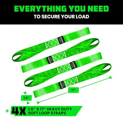Rhino USA Soft Loop Tie Down Straps (4-Pack) - 1.6 Inch x 17 Inch (5,000 lbs Break Strength) Heavy Duty Motorcycle Handlebar Straps for use with Ratchets for ATV, UTV, Dirt Bike (Green) - color: Green 4-Pack