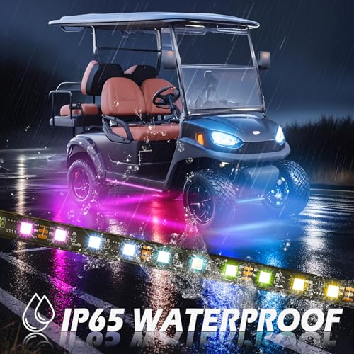 4PCS Golf Cart Underglow LED Light Strip Kit,12-80V,IP65 Waterproof Neon Accent Lighting Kits, Golf Cart Canopy Lights,Glow Neon Underbody Lighting with APP and Remote Control