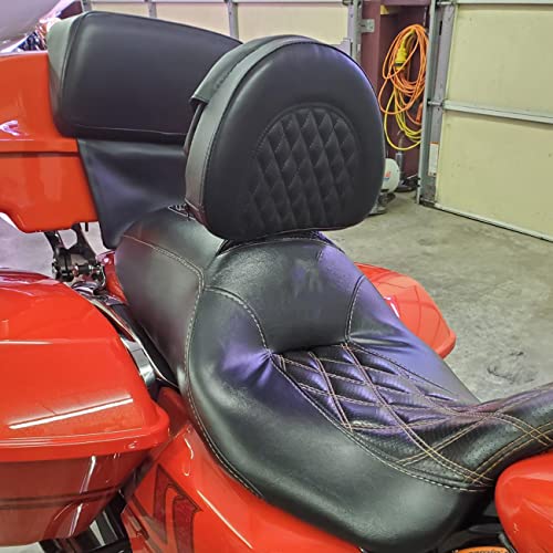 AUFER Motorcycle Adjustable Plug-in Driver Backrest Rider Backrest Compatible With For Harley Touring Models Road King FLHR Street Glide FLHX Road Glide FLTR Electra Glide FLHT 1997-2026 Back Rest - size: Grid Style (Black)