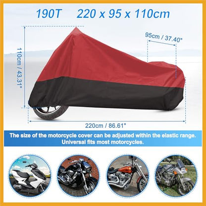 Motorcycle Cover Motorbike Full Cover Outdoor Rain Dust Protector 190T L Red Black for Touring Cruiser Scooters Universal Replacement