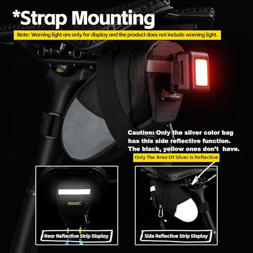 Rhinowalk Compact Bike Seat Bag – 0.4L Waterproof Saddle Pouch, Reflective Strip, and Inner Mesh Pocket – Fits Under Bicycle Seat (Black) - color: Black