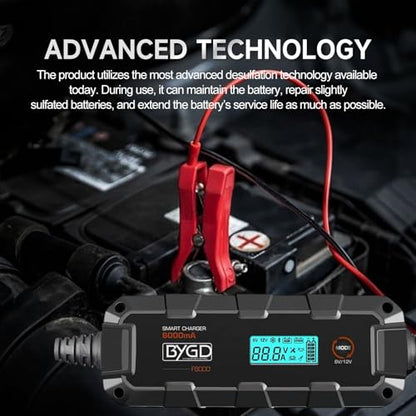 Safety Battery Charger - 6V/12V Car Battery Tender & Maintainer with Recondition Mode and Six-Fold Safety Protection, for Lead-Acid & Lithium Batteries