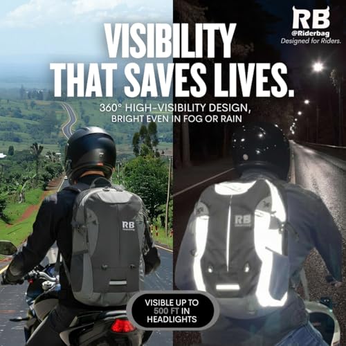 Reflective Motorcycle Backpack – Hi Viz EDC Commuter Bag for Riders, Night Travel, and Daily Use with Helmet Holder, Laptop Compartment, Ventilated Back, Urban Gear (black backpack) - color: Black