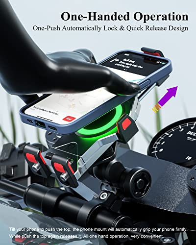 BRCOVAN Aluminum Alloy Motorcycle Phone Mount with Qi 15W Wireless Charger | with Vibration Dampener, Anti-Theft Waterproof Motorcycle Handlebar Cellphone Holder, Adjustable Fit 4.7''-7.2'' Smartphones - color: SILVER