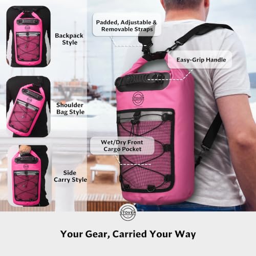 STOVER 5/10/25/30/40/55L Waterproof Dry Bag- Roll-Top Backpack w/Phone Case- Kayaking, Hiking, Camping, Boating- Men/Women - color: 30l Pink (With Phone Case), size: 30L