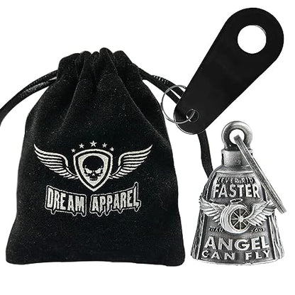 Dream Apparel Motorcycle Bell Guardian Angel Drive Away Gremlin, Biker Bell for Men Women Rider Riding, Good Luck Gift - color: Wing Wheel