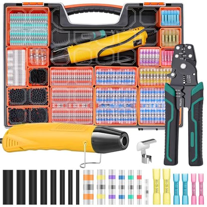 2066Pcs Heat Shrink Solder Seal Wire Connectors Kit with Heat Gun and Wire Stripper Crimping Tool, Waterproof Heat Shrink Wire connectors Electrical Wire Terminals for Marine Electrical - size: 2066Pcs with Heat Gun