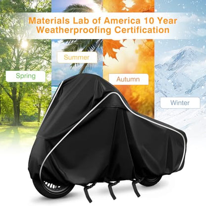 Motorcycle Cover for Harley Davidson Touring Models Road King Road Glide Street Glide Electra Glide,420D Heavy Duty Waterproof Outdoor Protection Motorbike Cover with Soft Cotton Lining & Lock Hole