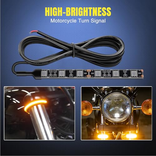 Nilight 2PCS 6-5050-SMD Waterproof Flexible Turn Signal Backup License Plate Universal Amber Lights Strip Universal for Motorcycle ATV UTV, 2 Years Warranty - color: 2PCS Amber