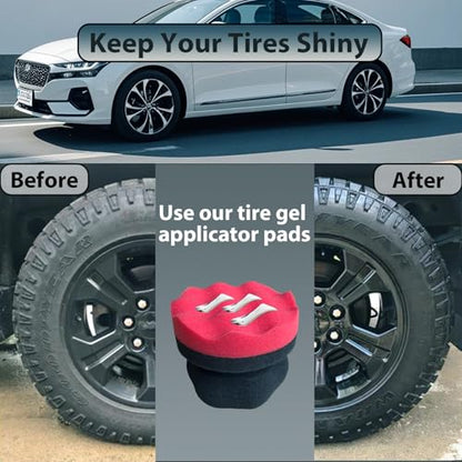 Tire Shine Applicator Pads, 4 Pcs Tire Dressing Applicator, Reusable Tire Shine Sponge Wave Contoured for Car Detailing, 3.15inch (2 Red & 2 Black) - size: 3.15inch-2 Black & 2 Red
