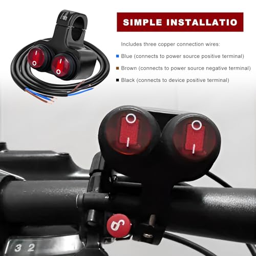 7/8" Motorcycle Light Bar Switch, Waterproof 12V 6A Handlebar Double Control Push Button Switch, Aluminium Alloy ATV ON/Off Switches for Headlights Spotlights Fog Lights