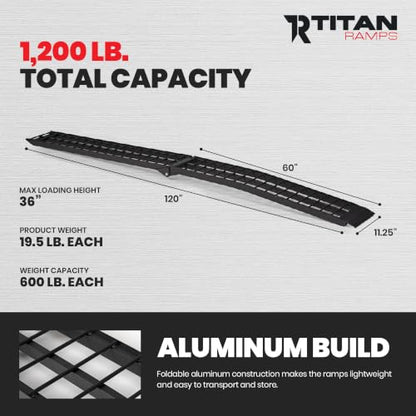 Titan Ramps 2-Pack 10-Feet Folding Aluminum ATV Arched Loading Ramp, Black – Portable and Compact with 1,200-Pound Capacity and Serrated Traction for Truck Bed or Trailer - size: 10 ft, 2 packs
