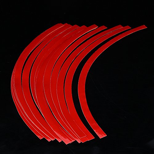 Reflective Wheel Rim Strips, 16 Pieces Red Car Motorcycle Rim Tape, 17-19 Inch Universal Adhesive Safety Decals for Night Visibility, Pre-Curved Stickers for Wheels