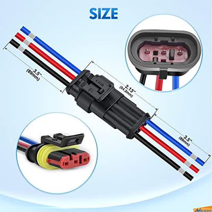 Nilight 3Pin Electrical Wire Connectors Male and Female Plug Socket Quick Disconnect Waterproof Play Terminals for Automotive Cars Trucks Motorcycles Marine Boats - size: 3Pin Wire Harness 10Sets