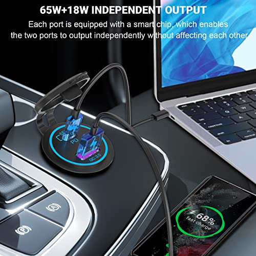 83W 12V USB Outlet Laptop Charger: 2 Pack 65W USB-C PD3.0 and 18W QC3.0 Multi Car Port 12V Socket Waterproof with Power Switch for Car Boat Marine Bus Truck Golf Cart RV Moto, etc. - color: 65W