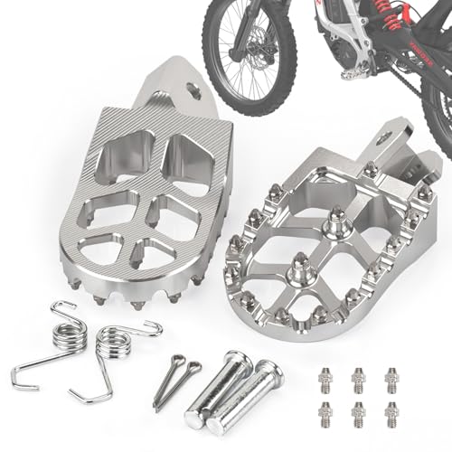 XINGWU Dirt Bike Foot Pegs for Surron Light Bee X/S E-Ride Pro SS/SR/S Talaria MX3 MX4 Segway X160/X260 CRF150F 230F 250F Electric Dirt Bike Foot Peg Rests (Silver) - color: Silver