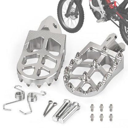 XINGWU Dirt Bike Foot Pegs for Surron Light Bee X/S E-Ride Pro SS/SR/S Talaria MX3 MX4 Segway X160/X260 CRF150F 230F 250F Electric Dirt Bike Foot Peg Rests (Silver) - color: Silver