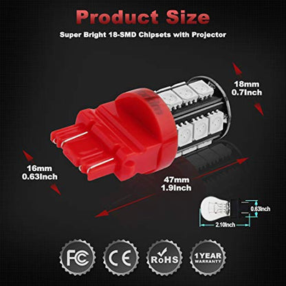Yorkim 3157 Red LED Light Bulbs, 3056 3057 3156 3157 4157, 360 Degree Lighting Angle, Super Bright, Non-Polarity Design, Easy to Install - color: Red, size: 3157/3156
