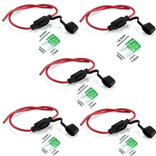Car Inline Blade Fuse Holder Box In-Line AWG Wire Copper Waterproof Medium Size Black + Red (5PCS)