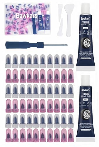 63 PCS Tire Repair Rubber Nails Kit with 2 Tubes of Black Tire Sealant Glue, Screw in Tire Plugs Set for Cars Motorcycles Trucks - size: 63 PCS Tire Sealant Glue Included