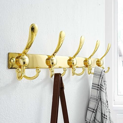 Dseap Coat Rack Wall Mount, Heavy Duty 12-Gauge Base vs Flimsy 1mm, Double-Thick Solid Anti-Snap Hooks, 16” Stud-Mount, Stainless Steel Hanger for Clothes Hat Entryway Closet Mudroom, Gold - color: Gold, size: L=17" (1pcs)