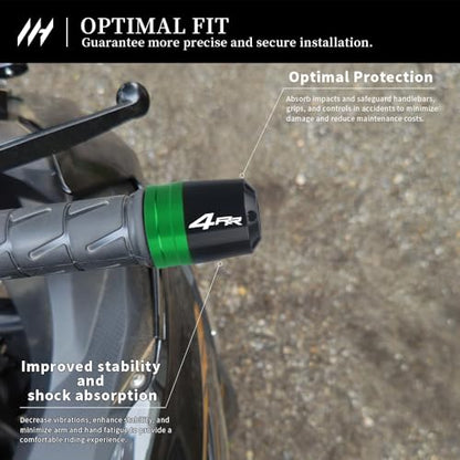Motorcycle Handlebar End Weights For Ninja ZX-4RR 2023-2025 Heavy Duty Stainless Steel & Aluminum Bar Ends with Vibration Dampers Universal 8mm Fit Accessories (Green) - color: Green