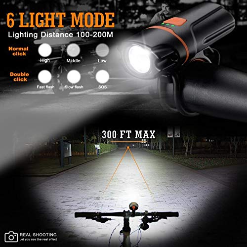 Bike Lights, Super Bright Bike Front Light 1200 Lumen, IPX6 Waterproof 6 Modes Cycling Light Flashlight Torch with USB Rechargeable Tail Light(USB Cable Included) - color: Black