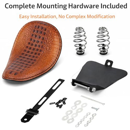 Crocodile Pattern Motorcycle Solo Seat with Springs, PU Leather Bobberx Custom Driver Seat Cushion for Harley Sportster XL883 XL1200 Bobber Chopper, Fits Honda Yamaha Kawasaki Suzuki (Brown) - style: Brown