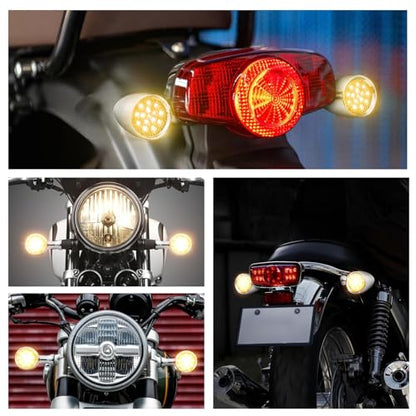 Rich Choices 2pcs Chrome 15 LED Motorcycle Stop Brake Running Turn Signal Indicator Amber Lights For Harley Honda Chopper (Chrome with net-Amber Light) - color: Chrome with net-Amber Light