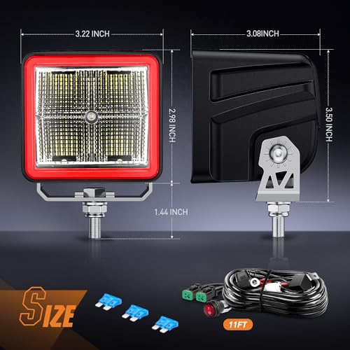 Nilight 3 Inch Cube LED Pod Light Bar 20W 2100LM Super Flood Screw-Less Offroad Driving Work Lights w/16AWG DT Wiring Harness Kit for Truck UTV 4x4 ATV Motorcycle - color: Indirect 4LED Flood Pod-White