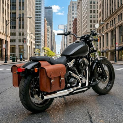 Japard Leather Motorcycle Saddlebags, Retro Bicycle Rack Bag, 2 Pcs Pannier Rear Rack Bike Bags, Biker Side Bags, Brown
